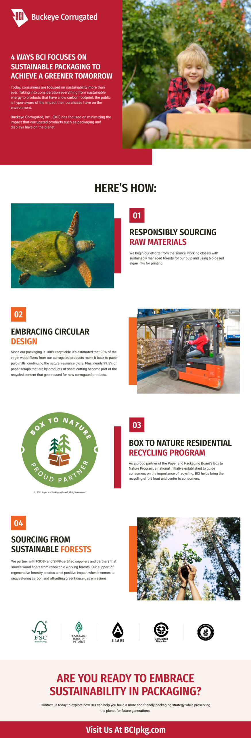 infographic explaining 4 ways BCI focuses on sustainable packaging