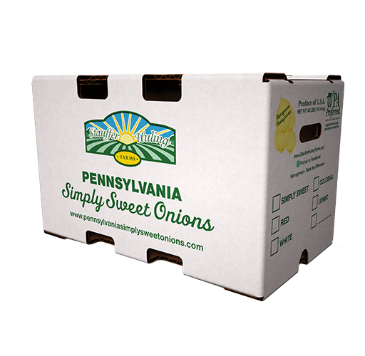 A white bulk package of Pennsylvania Simply Sweet Onions