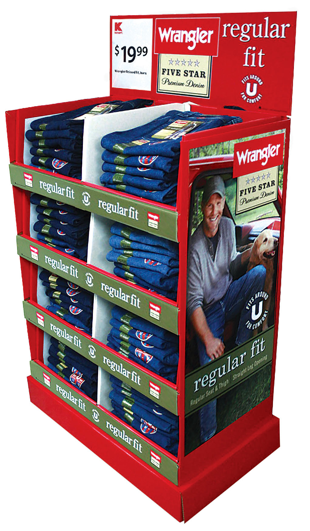 A retail POP display for Wrangler jeans