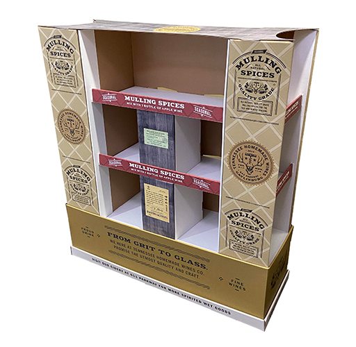 A three-sided wine and cider hutch retail pop display for Tennessee Homemade Wines.