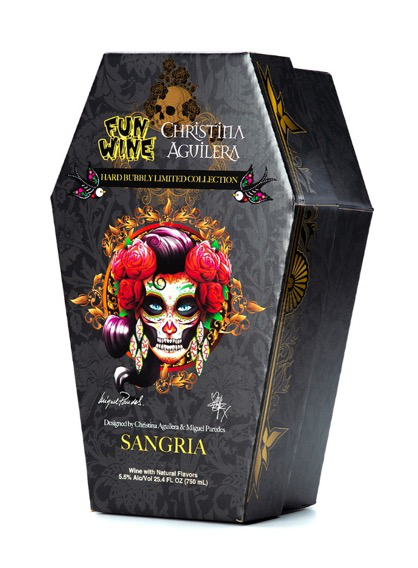 A coffin-shaped Fun Wine package designed with bold graphics and a unique structure, perfect for photogenic unboxing moments shared on social media